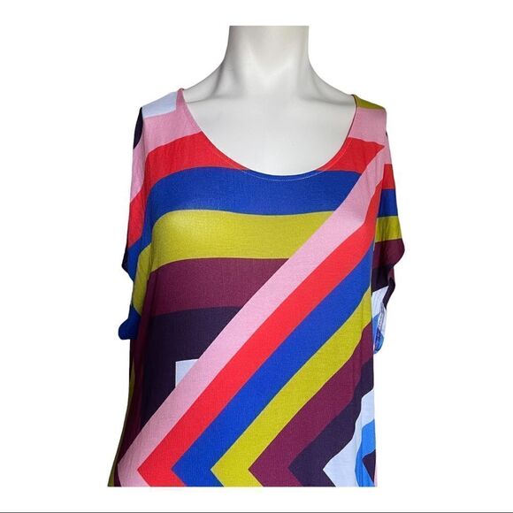 Louis Feraud Shift Dress Multicolor Abstract Flutter Short Sleeve Sheath Women 6 - Picture 4 of 8